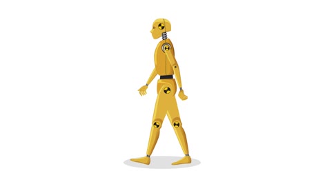 "animated sequence of a robot mannequin walking."