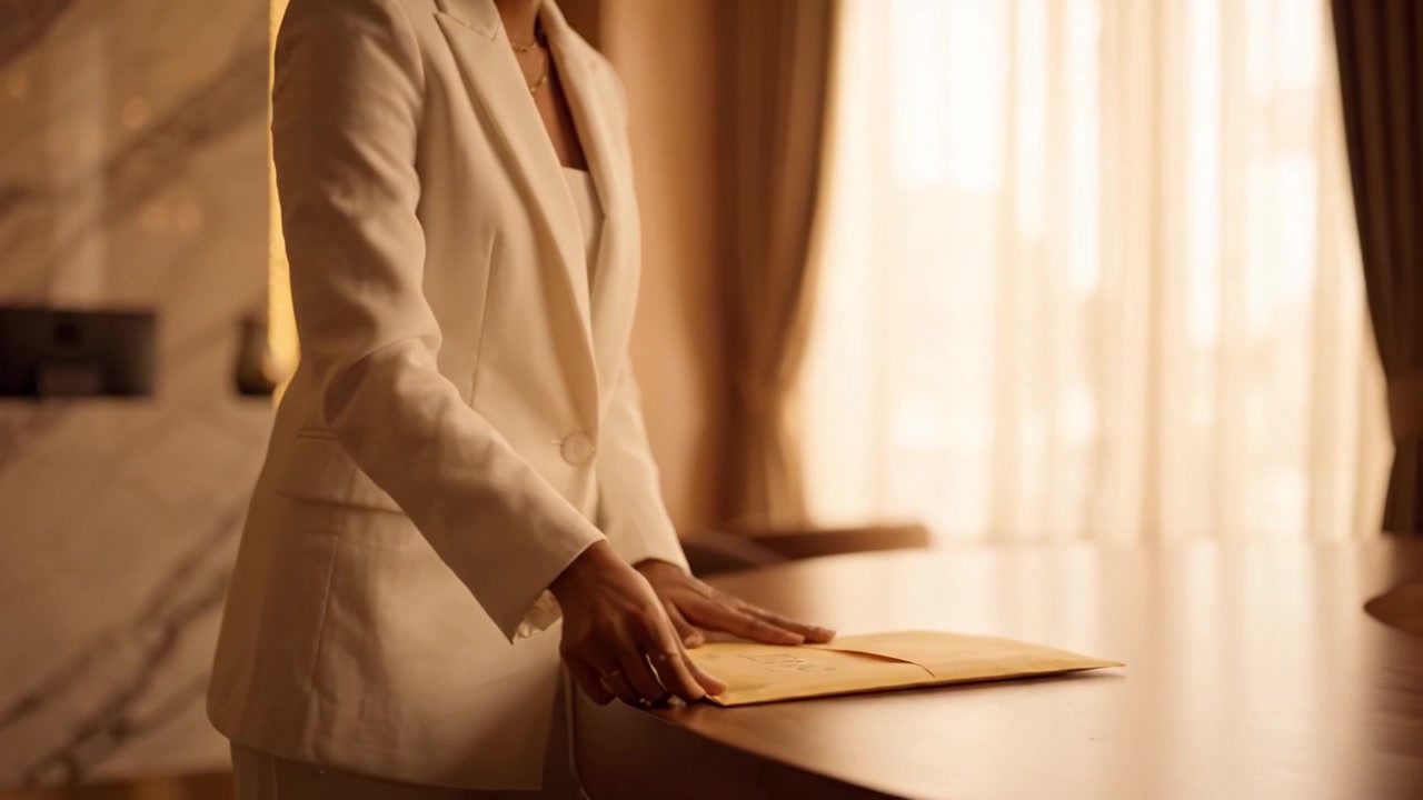A Confident Professional Woman in a Chic Setting, Analyzing Important Documents During a Quiet Afternoon in a Stylish and Modern Office Environment