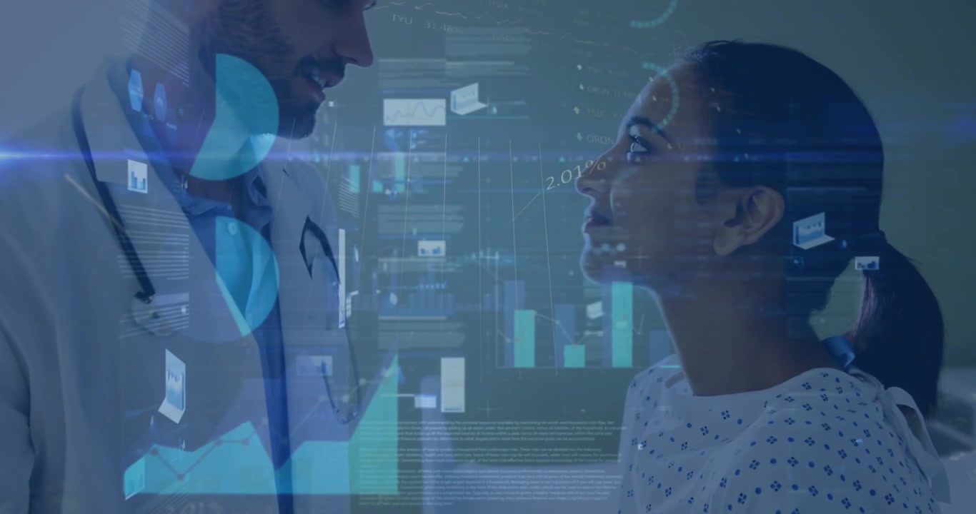 Doctor Examining Patient in Hospital with Digital Data Overlay