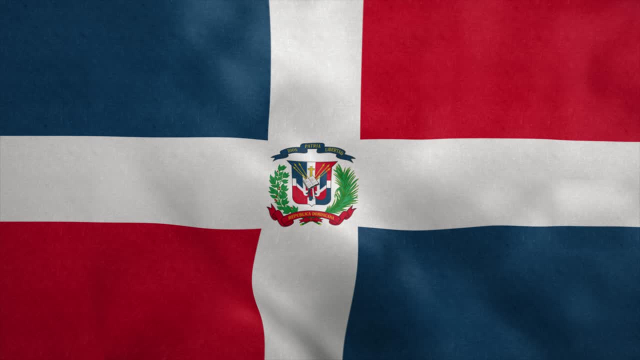 Bandeira nacional da República Dominicana tremulando ao vento. Loop contínuo