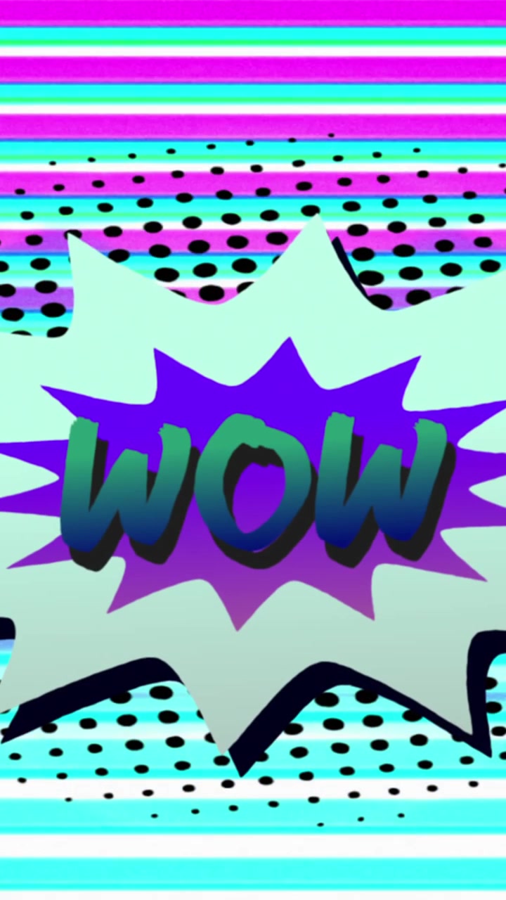 "Wow" scritto su un'esplosione a fumetto con cerchi concentrici colorati sullo sfondo