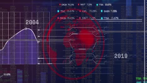 Animación-Del-Procesamiento-De-Datos-Y-Del-Globo-Sobre-Fondo-Azul