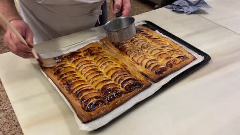 apple pie prepared inside a traditional bakery