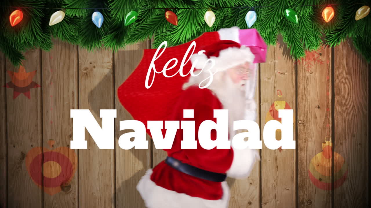 animación de feliz navidad saludos de navidad texto sobre santa claus.