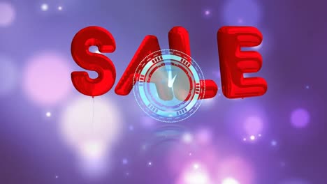 animation of sale text and clock moving on pink background