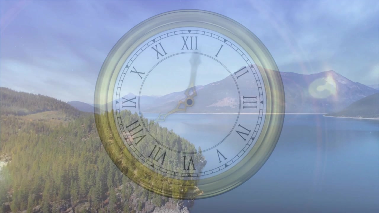 Vertical video: Clock appearing over cape, hands rotating and lighting sky showing time for design