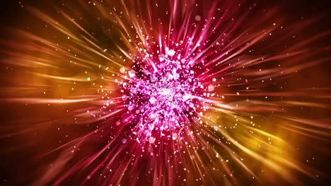 Luxury shine lights with blinking particles. Glitter vintage loop animation. Circular. Hexagonal. Linear. Screen decorations concept. Red and yellow.
