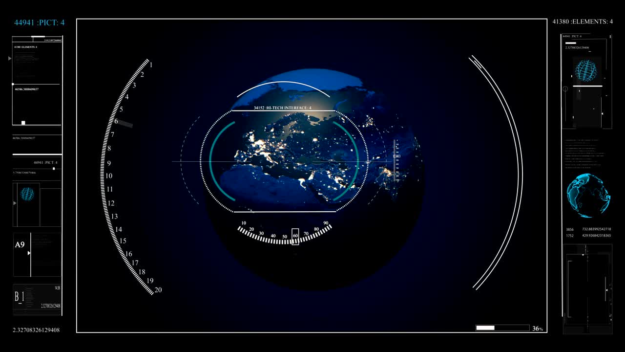 가상 패널에서 hud 사용자 인터페이스. 디지털 기술의 배경에서 지구 행성.
