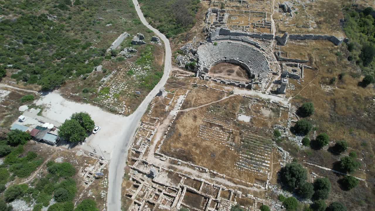 Drone shot of the Ancient City of Xanthos Amphitheatre in T&uuml;rkiye