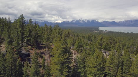 imágenes tomadas con drones en el lago tahoe sur del bosque, el lago y las montañas