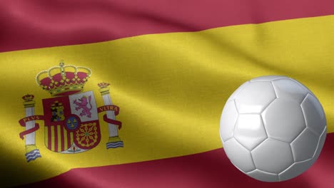 flag of spain and soccer ball - spain flag high detail - national flag spain wave pattern loopable elements - fabric texture and endless loop - soccer ball and flag