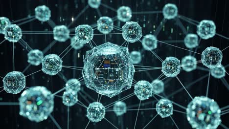 a captivating exploration of advanced digital networks showcasing interconnected 3d geometric structures and data systems in an abstract representation