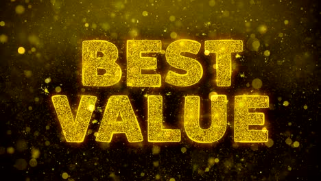 best value text on golden glitter shine particles animation.