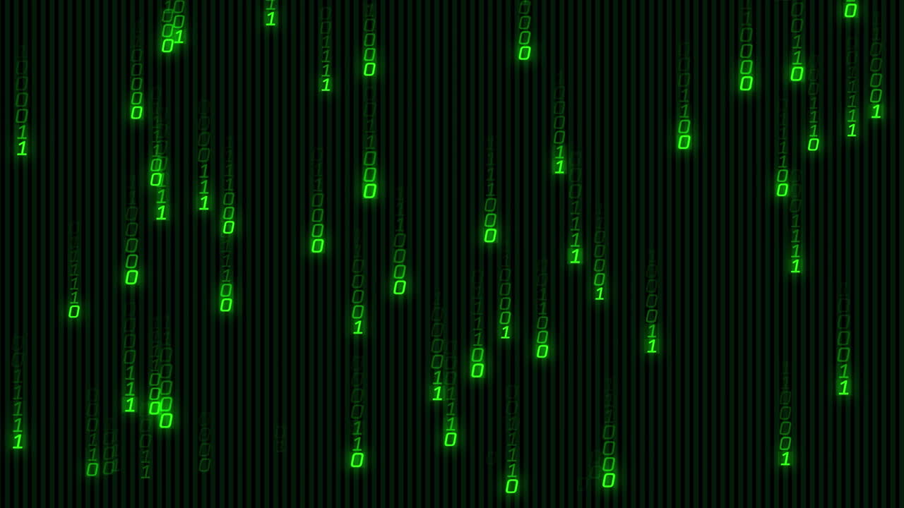 Animation of binary coding falling over black background