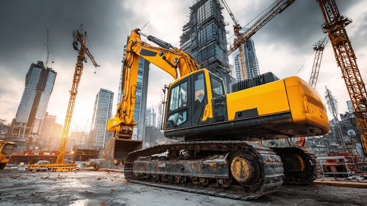Construction Site with Excavator: Heavy Machinery in Action Amidst ...