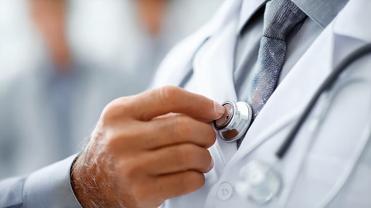 A Close-Up of a Healthcare Professional Adjusting a Stethoscope While Presenting a Professional Appearance in a Clinical Setting