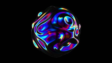 3d abstracto irisante esfera ondulada bucle de animación con fondo transparente. vibrante reflejo de líquido distorsionado bola. holográfico de neón fluido de distorsión orbe. la interferencia de superficie suave de moda.