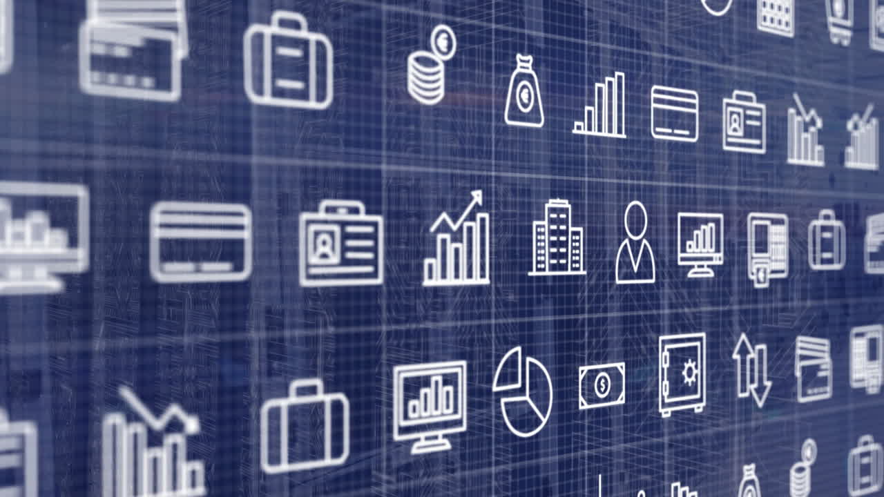 animación de la placa de circuitos de la computadora con iconos sobre la sala del servidor