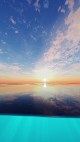 hermosa puesta de sol en el océano y escena submarina