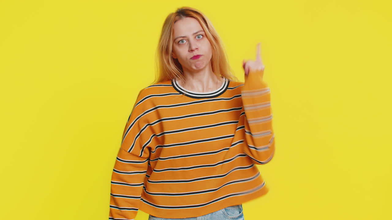 Woman having quarrel irritation displeasure blaming scolding for failure asking why this happened