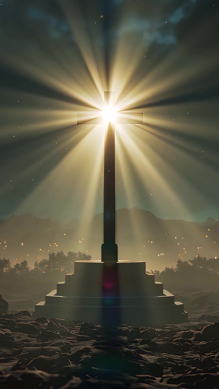 Cruz Cristiana con Luz Celestial, Fondo de Adoración 4K