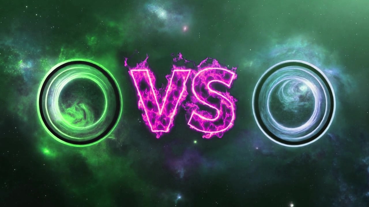 Animation de texte Versus avec des portails lumineux dans l'espace