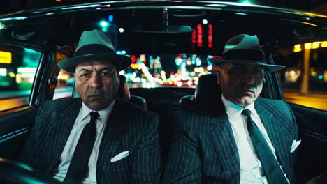 dos gángsters en un coche por la noche