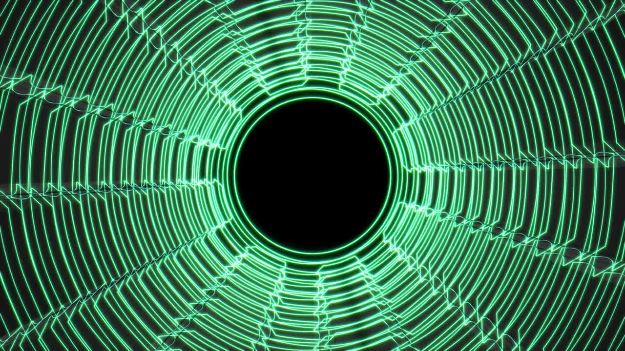 círculo de engranajes de rotación de brillo y brillo avanzando hacia el concepto de túnel