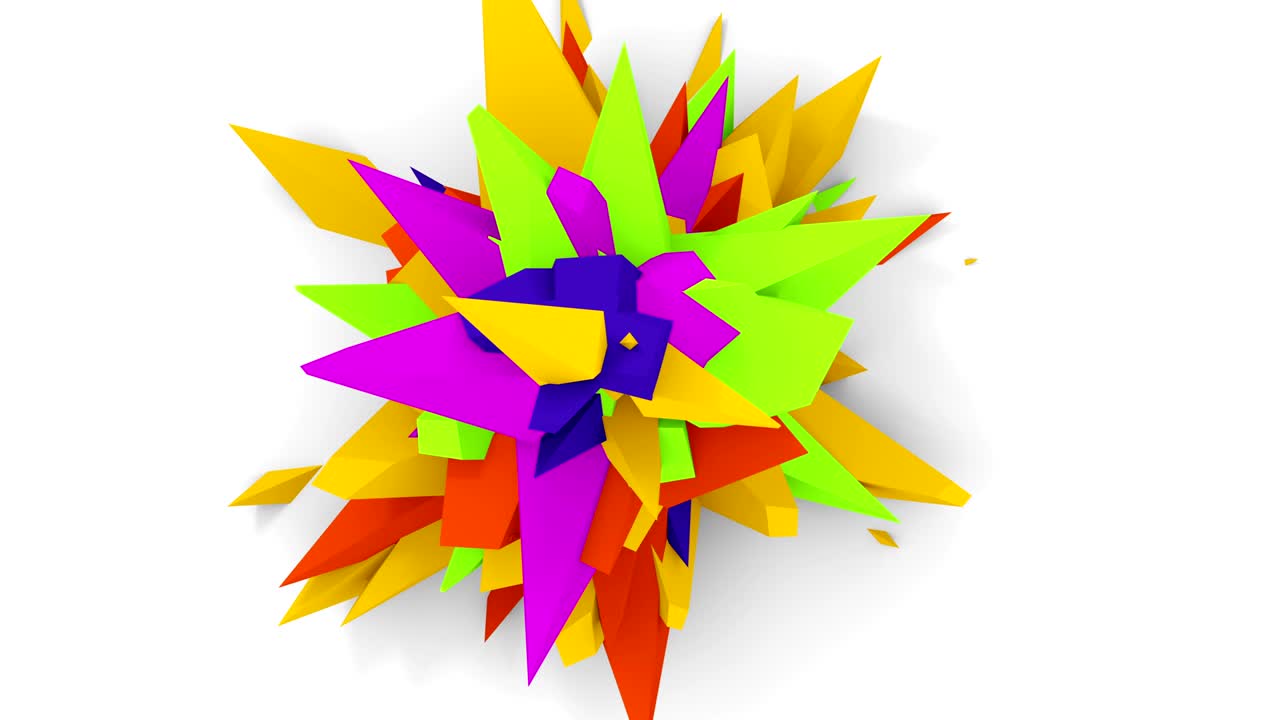 4K. Abstract Digital Flower. Version With Green, Yellow And Purple Colors. Seamless Looped.