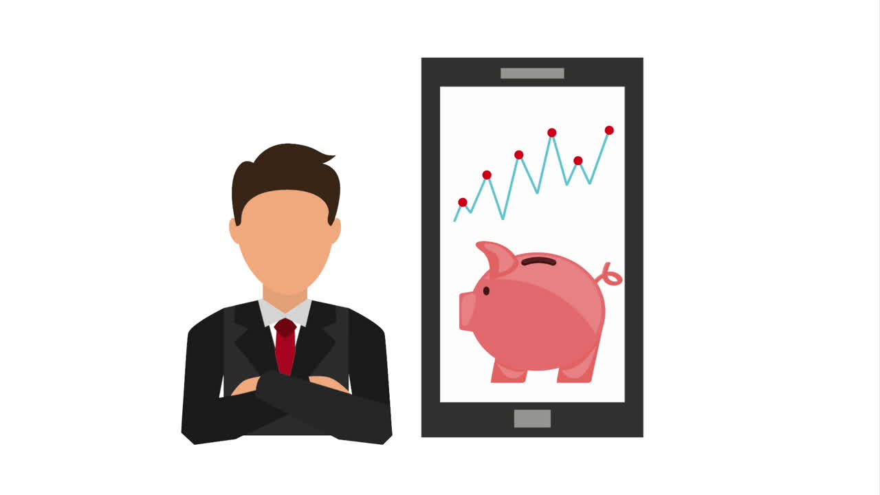 finanzas y economía en línea con teléfono inteligente y hombre de negocios