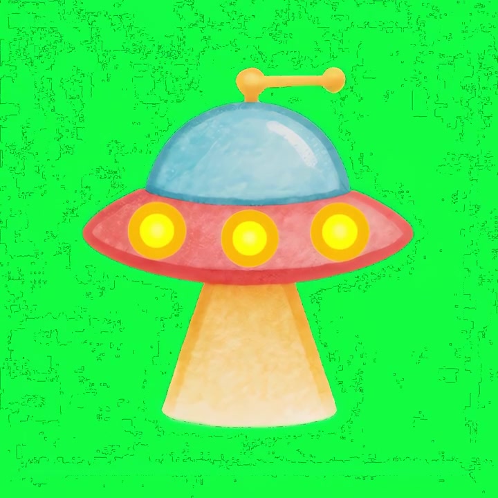 Animated Watercolor UFO with Blinking Lights on Green Screen