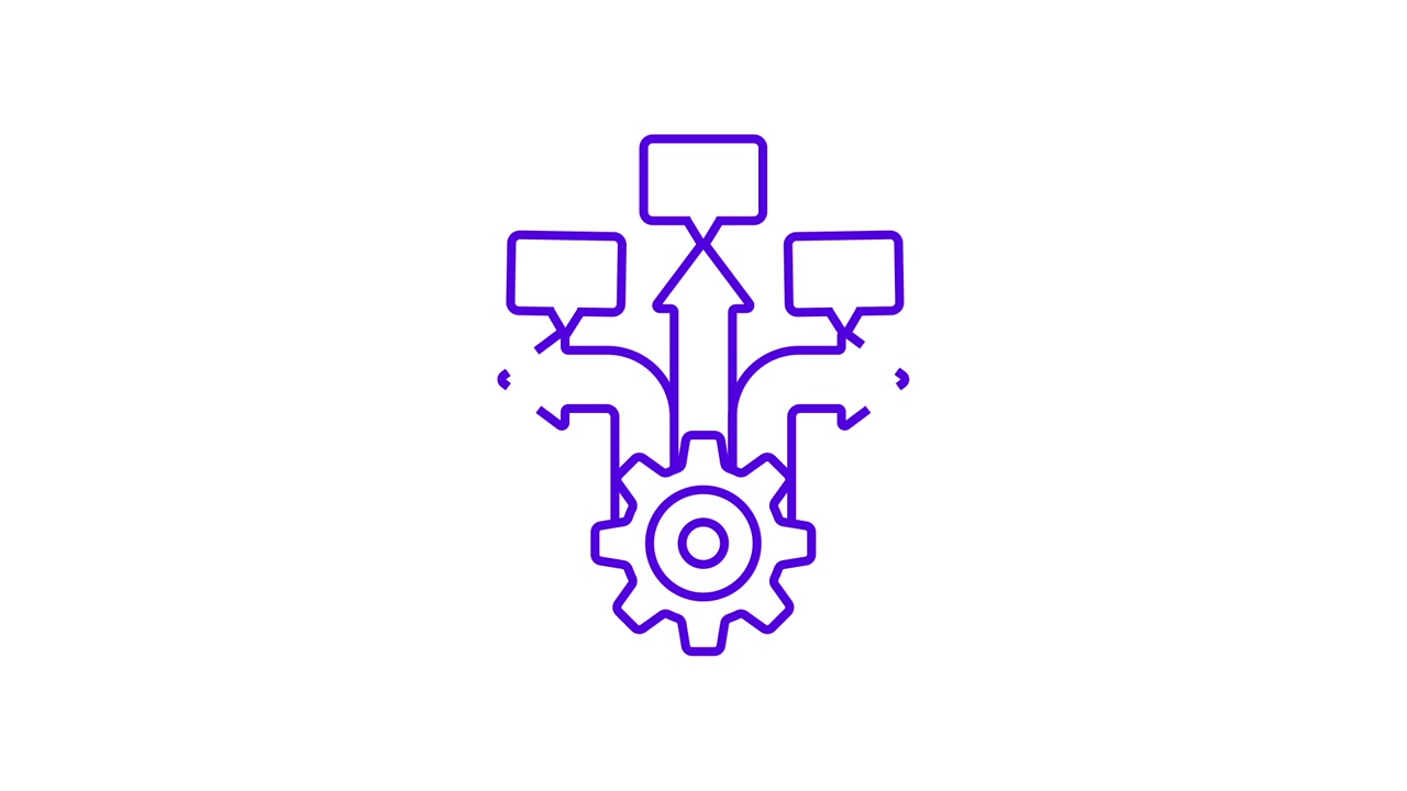 Animated Gear Icon with Arrows and Speech Bubbles Representing Process and Communication