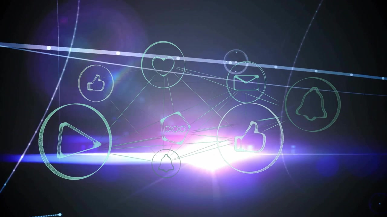 Digital Network of Social Media Icons with Glowing Connections