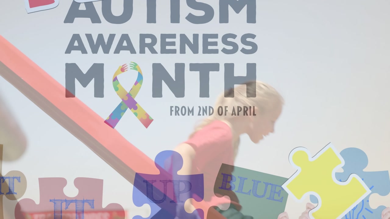 Video merges girl's play with autism awareness animation.