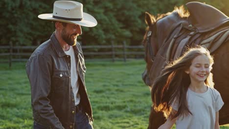 father and daughter enjoying a peaceful day at the ranch