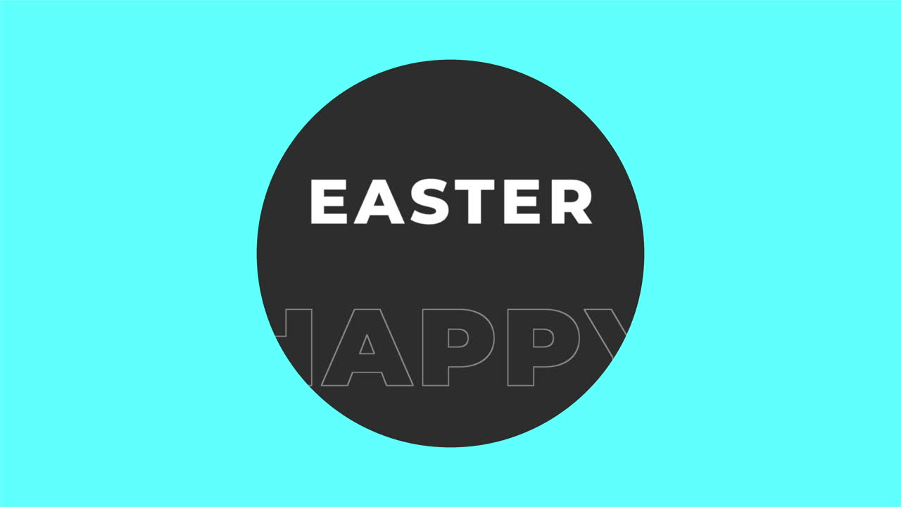 Happy Easter text in black circle on fashion blue gradient