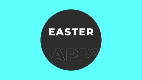 happy easter text in black circle on fashion blue gradient