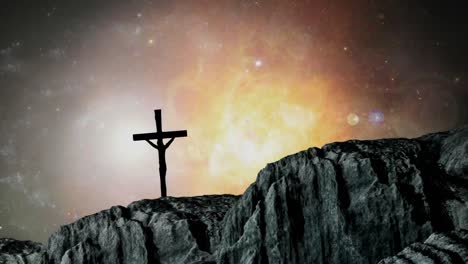 animación de la silueta de la cruz cristiana sobre el universo