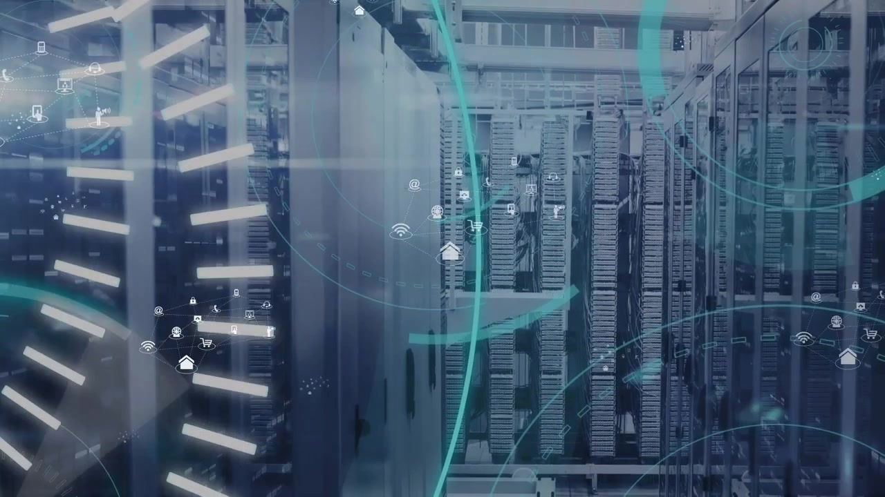 Animation of data processing over server room