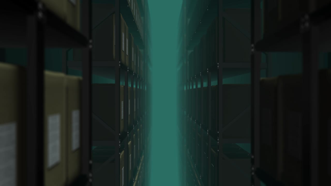 marcos de filas de almacén con cajas de cartón representación 3d de un bucle sin costuras en ingeniería y negocios