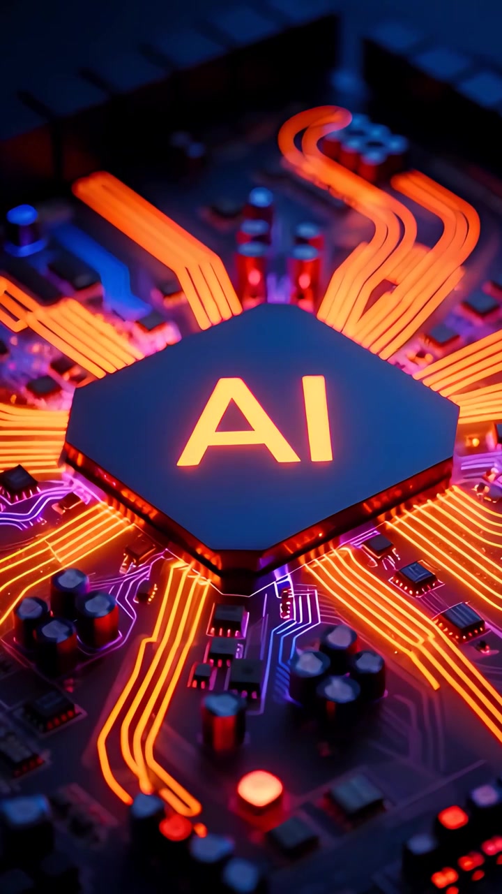 Sfondo Tecnologico Futuristico con Scheda Madre e Chip AI 4K