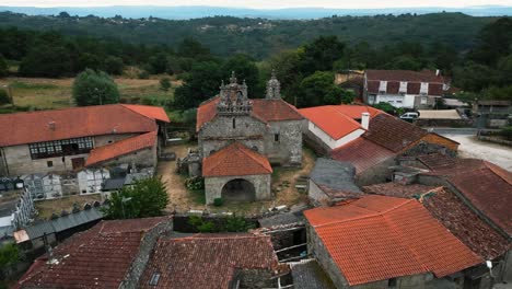 establishing shot of church santa baia de beiro in beiro, ourense, galicia, spain