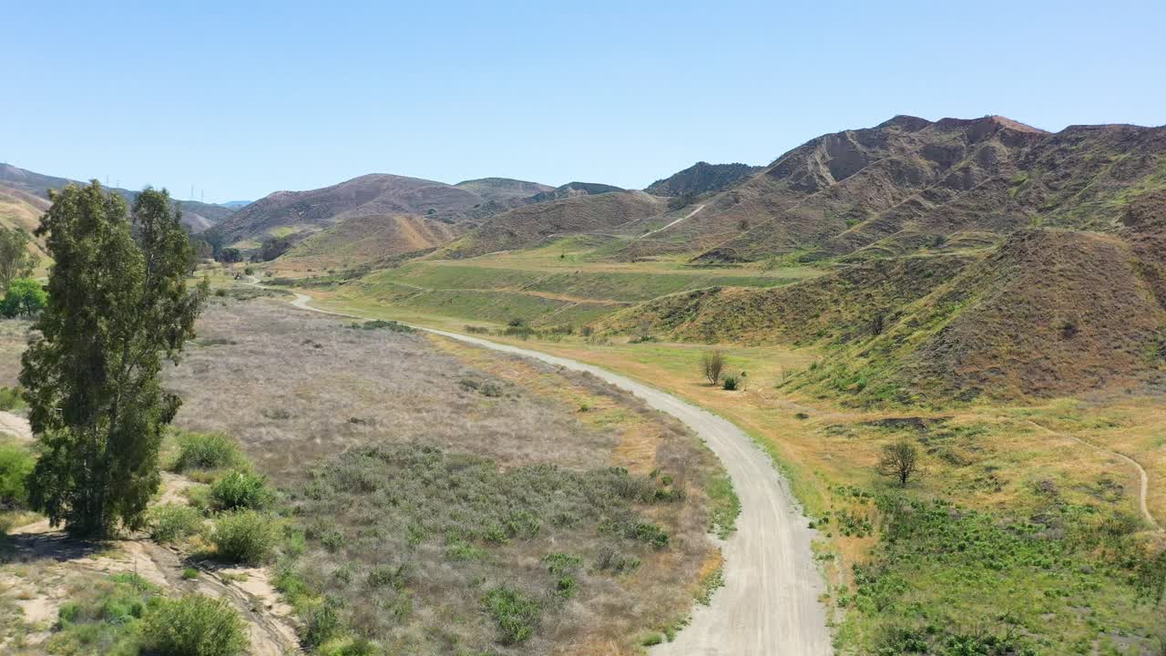 An aerial view over Charlie Canyon in Castaic, California.