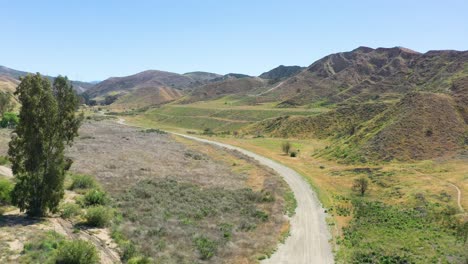 an aerial view over charlie canyon in castaic, california.