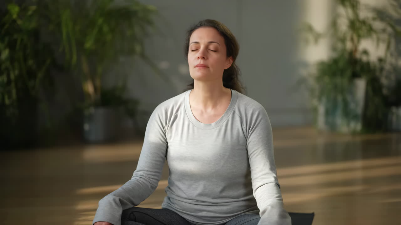 Woman Meditating in a Peaceful Yoga Studio