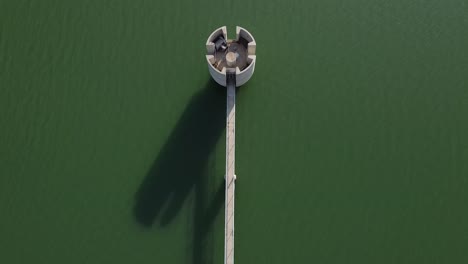 top-down aerial view of the asprokremmos dam control tower
