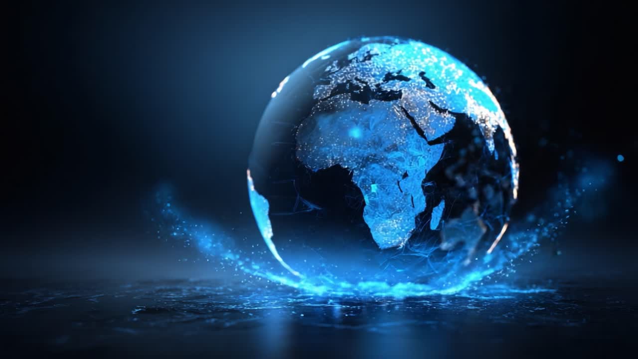 Una splendida rappresentazione digitale della Terra illuminata da reti interconnesse ed elementi scintillanti, che cattura il futuro della tecnologia e dell'innovazione.
