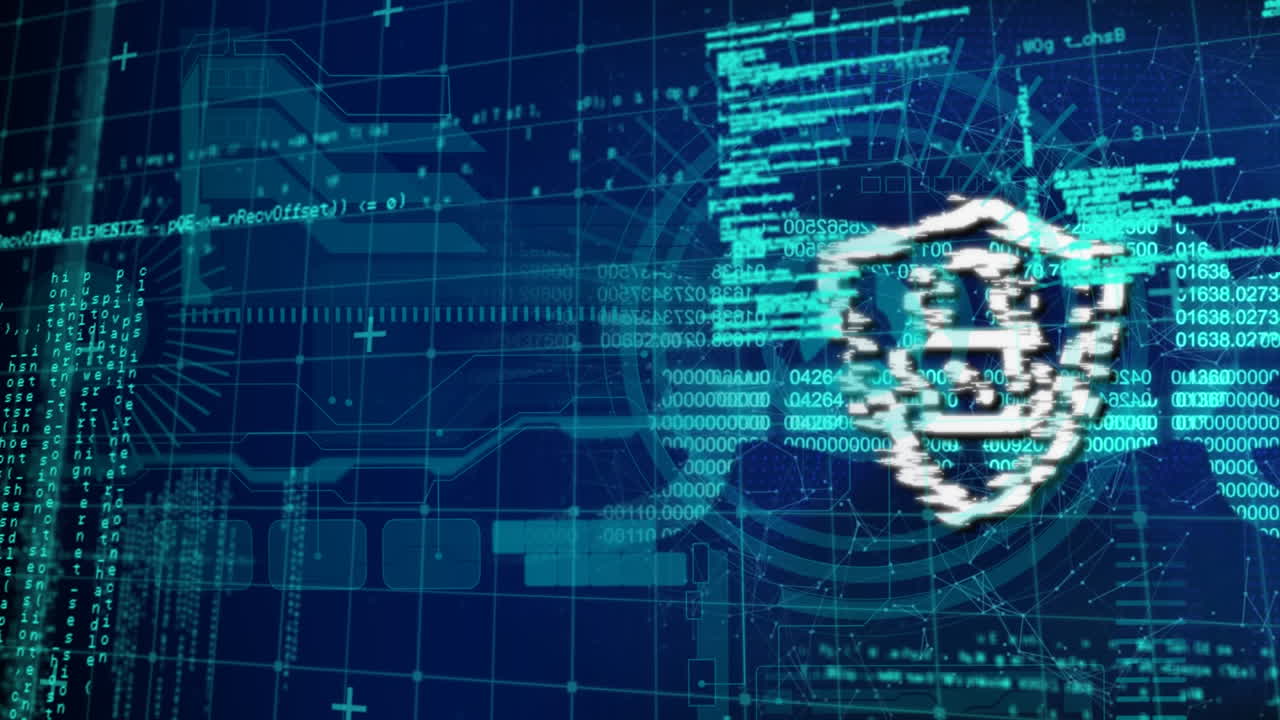Animation of online security padlock with data processing in background