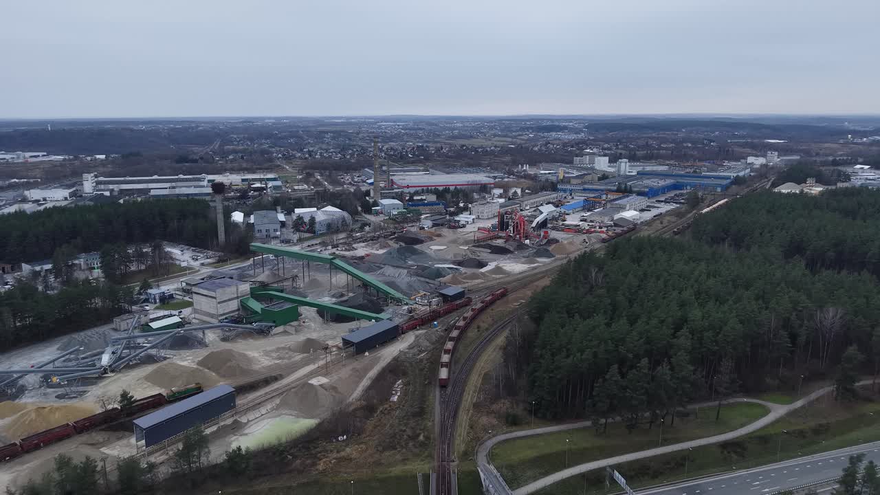 Cargo train loading bay and complex, aerial view