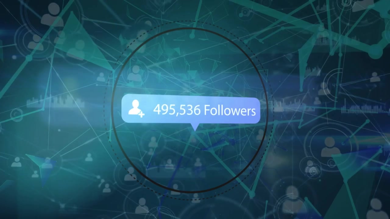 Animation of numbers of likes and shapes over connections on green background